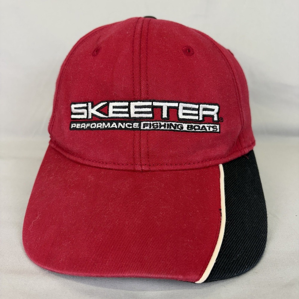 Infinity Skeeter Fishing Boat Hat Mens OSFM Red Black Embroidered Strapback